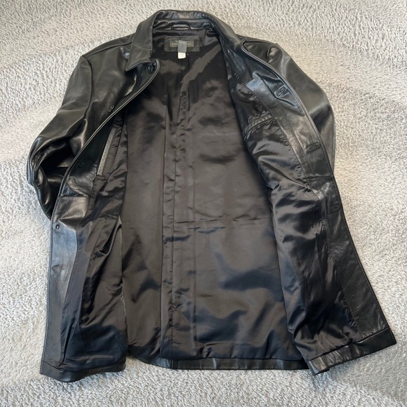 Banana Republic L Black Genuine Leather Driving Coat Minimalist Casual Jacket - Picture 4 of 9